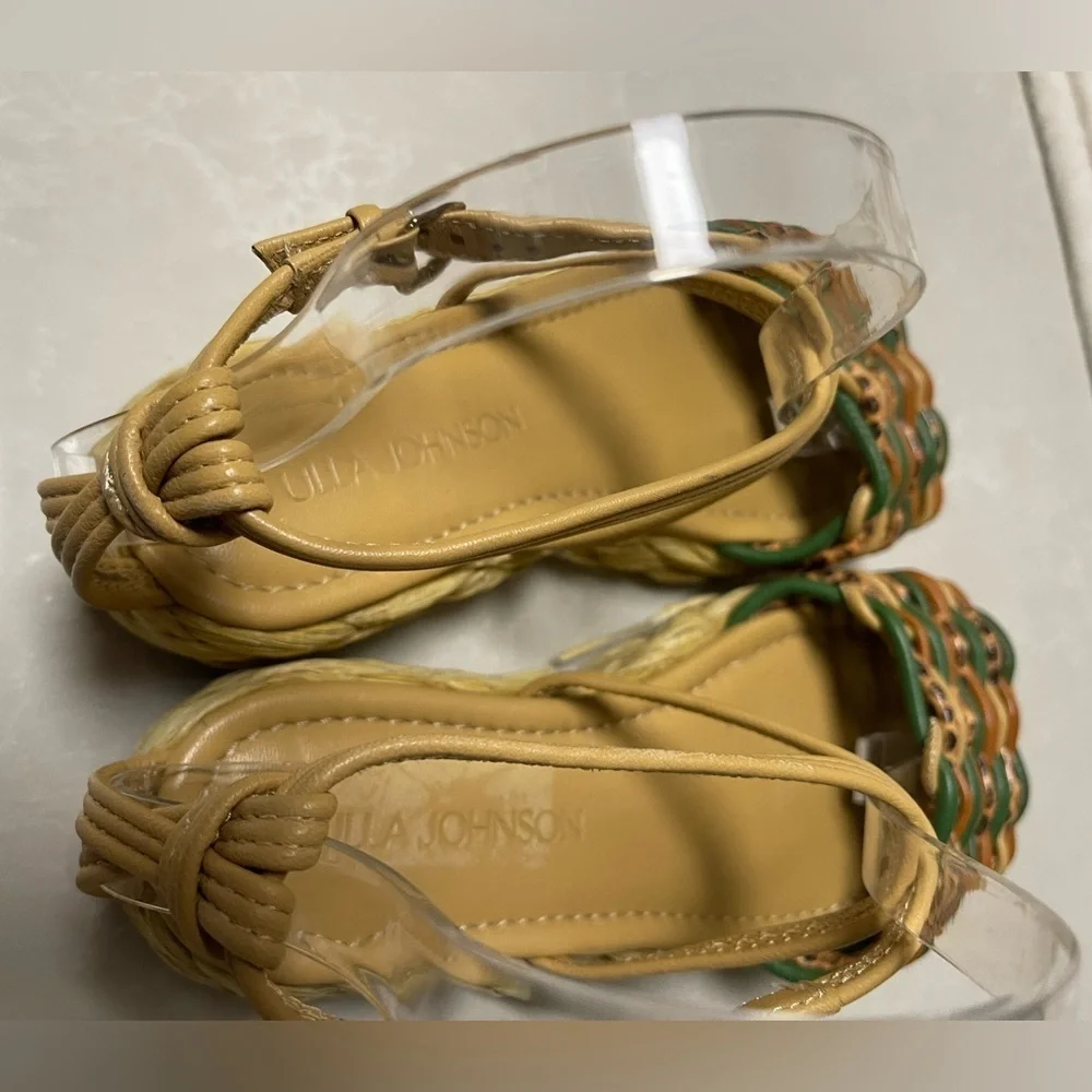 ULLA JOHNSON Ada Woven platform sandals. Multicolor woven leather